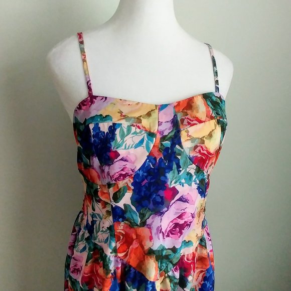 Summer Beach Corset Dress Strappy Colourful Floral Smocked Open Back Light Fairy - Picture 1 of 8